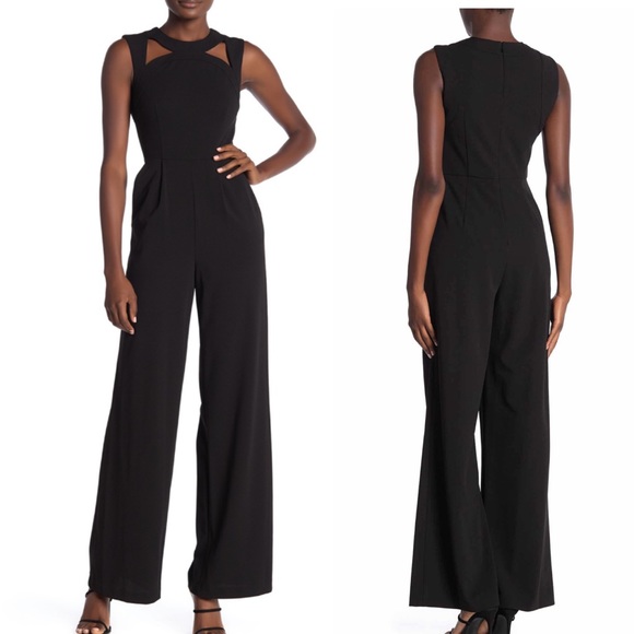Calvin Klein Cut Out Stretch Crepe Jumpsuit Black - Picture 2 of 6
